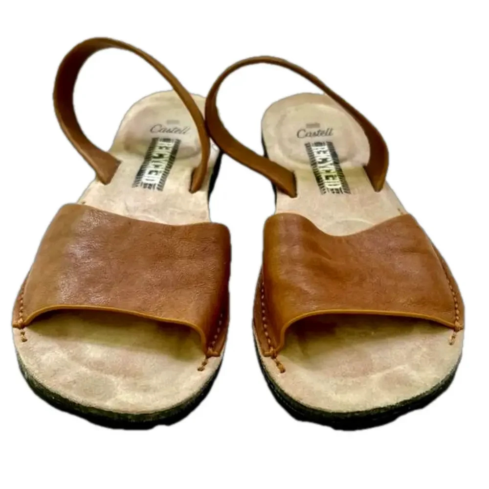 Castell de Menorca Avarca Tan Leather Sandals Size 40 Tire Tread Soles Eco